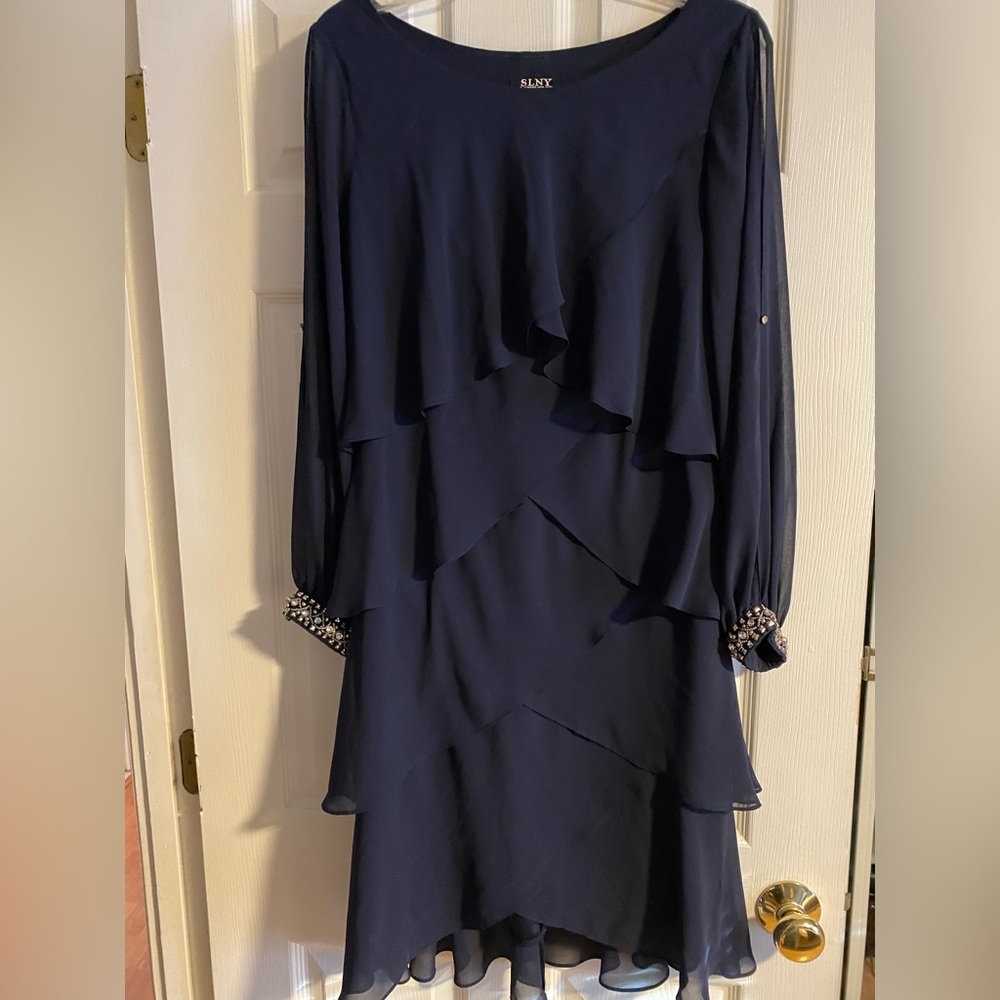 SLNY Chiffon Layered Ruffle Cocktail Dress Size M